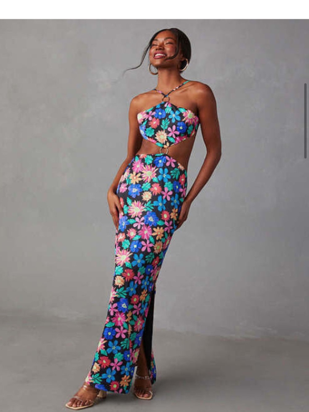 Floral Cutout Halter Maxi Dress Multicolor